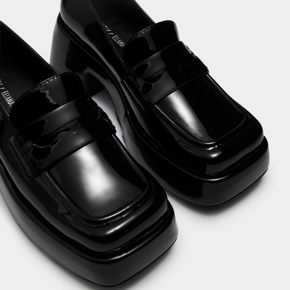 Black Chunky retro 90’s 00’s patent leather loafers Therapy Ella May Ding sz 7 - Picture 9 of 10